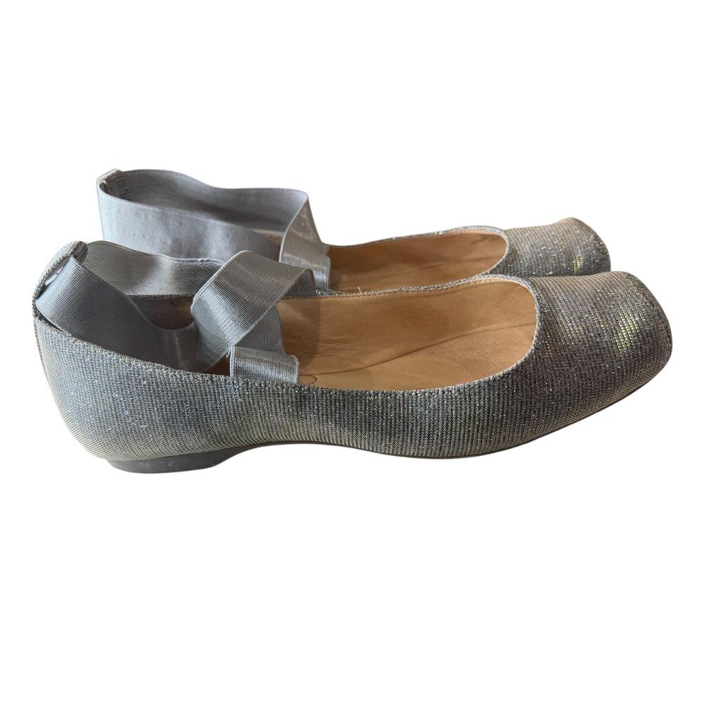 Jessica Simpson Silver Ballet Core Ankle Strap Ballerina Flats Square Toe 8.5M